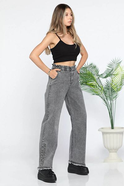GÜLSELİ Anthracite Women's High Waist Tasseled Stone Detailed Lycra Jean Jeans