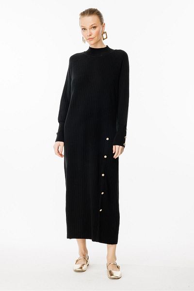 Ghisa Black Knitwear Dress - Accessory Detailed