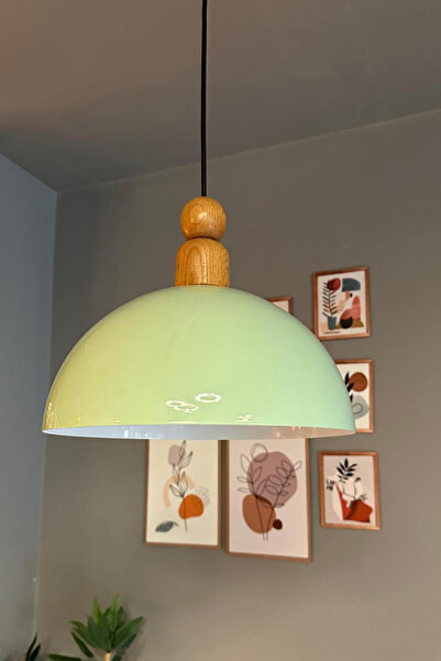 Bamyum Yimpi Mint Kalın Ahşap Boncuk Başlık Avize Tekli Sarkıt Salon Dekorati...