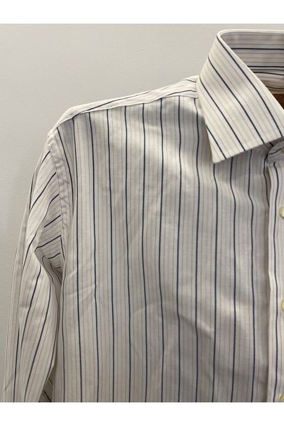 Yils LONDON Classic Model White Blue Striped Men's Shirt - Long Sleeve - 100% Cotton