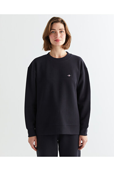 Gant Kadın Siyah Oversize Fit Bisiklet Yaka Sweatshirt