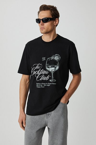 GRIMELANGE Slaven Men's Single Jersey Black T-Shirt