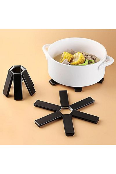 MAİN SHOP Foldable Black Trivet Anti-Slip Silicone Heat Resistant Pot Pan Mat 3 Pieces M-021