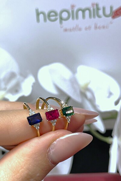 Hepimitu Yakut Renkli Altın Yüzük 14 Ayar