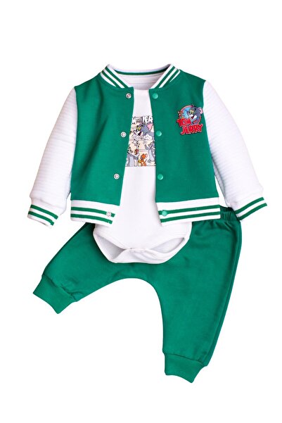 Chicsy Baby %100 Pamuklu Tom ve Jerry Kumaş Zıbınlı Bebek 3'lü Takım
