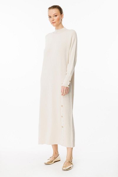 Ghisa Knitwear Dress - Accessory Detailed and Stone Colored