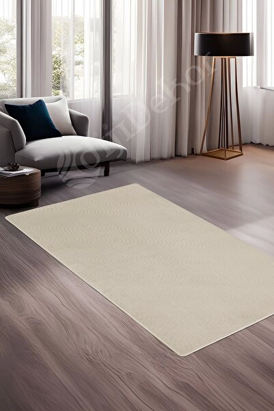 Dijidekor Modern Wavy Designed Cream Color Washable Non-Slip Cut-Off Carpet R...