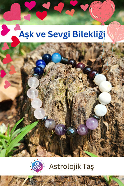 Tasarım Aşk Ve Sevgi Bilekliği - Doğal Taş - (PEMBE KUVARS, AY TAŞI, LAL TAŞI)