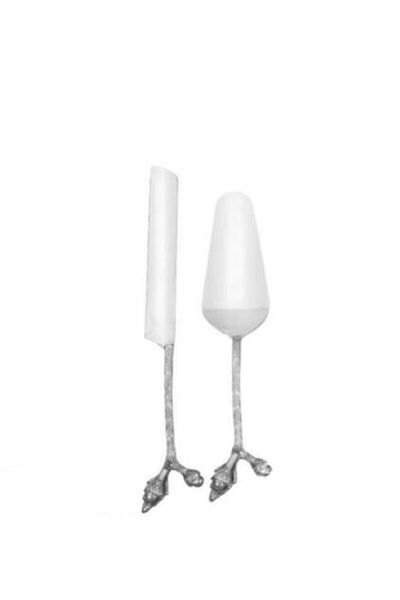 LAMEDORE Lamodore Julien Branch Pattern Cake Serving Set Silver Color 1hrz-6000sc