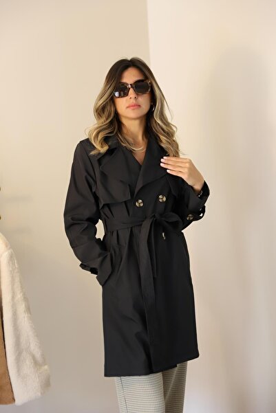 Derya butik Siyah Trençkot