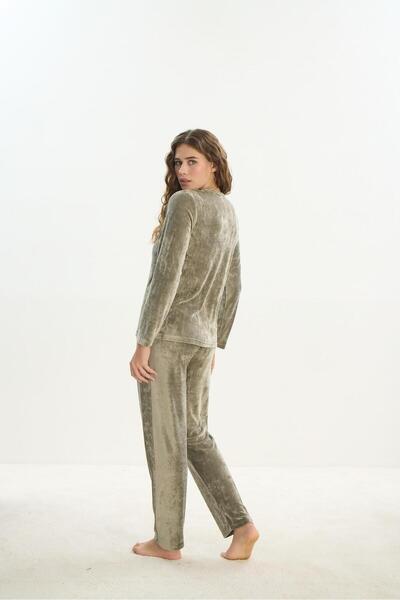 Sevim Kadın Uzun Kol Yeşil Kadife Pijama Takım C2T6N1O61