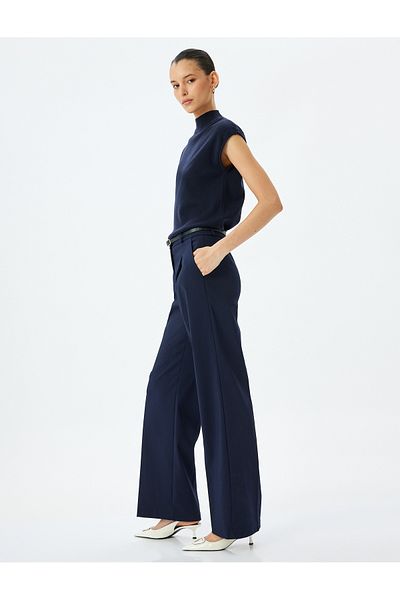 Koton Pocket Pleat Detailed Belted High Waist Palazzo Trousers