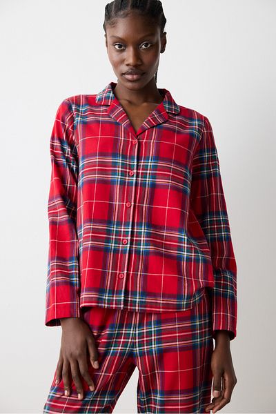 Penti New York Red Checked Red Shirt Pants Pyjama-Set