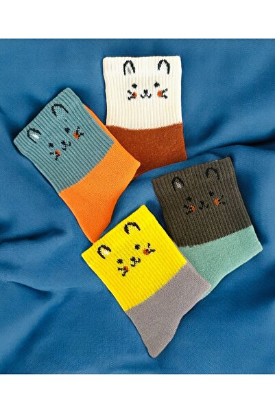 Çorabistaan 5 Çift Çok Renkli Sevimli Kedi Desenli Unisex Kız Erkek Çocuk Kışlık Havlu Tenis Çorap Yüksek Kalite