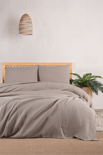 MYLASA HOME Muslin Single Bed Cover Set 180 X 230 Cm, 2 Pieces, Summer Pillow Case and Pique Set