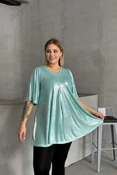 Stil Diva Plus Size V Neck Short Sleeve Shiny Look Blouse 303379