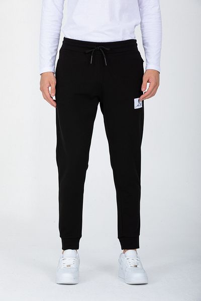 DYNAMO Men's Black Elastic Waist and Leg Patch Detailed Cotton Sweatpants AS-416