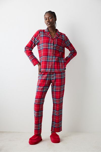 Penti New York Red Checked Red Shirt Pants Pyjama-Set