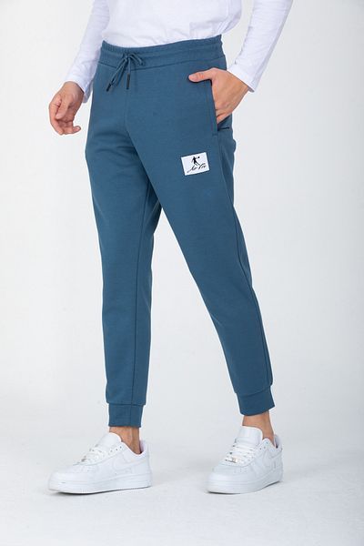 DYNAMO Men's Petrol Waist and Leg Elastic Patch Detailed Cotton Sweatpants AS-416