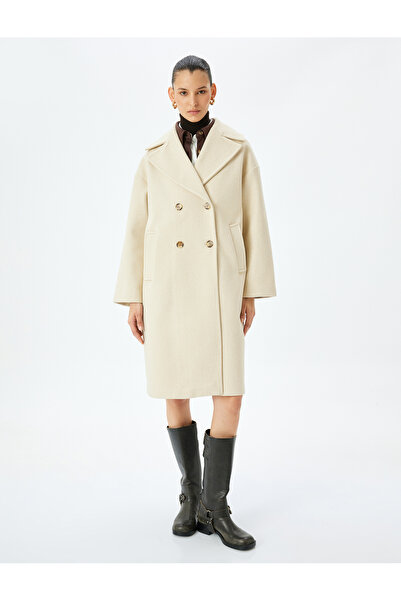Koton Double Breasted Oversize Long Stamp Coat