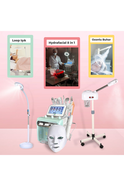 PSD Kozmetik Hydrafacial 8in1 (Büyük Motor) + Vapozon Buhar + Büyüteçli Loop Işık (Amerikan Cilt Bakım Seti)