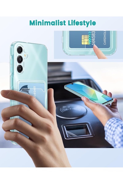 m.tk moveteck Samsung Galaxy A16 Kılıf Şeffaf Arkası Kartlık Bölmeli Cüzdanlı Kartvizitli Yumuşak Silikon Qr işlem