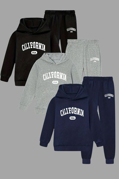 han elegant Σετ 3 τεμαχίων Seasonal California Printed Hooded Kangaroo Pocket Unisex