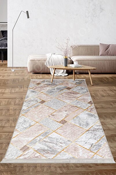 Dijidekor Halı Vizon Cool Yıkanabilir Saçaklı Kare Delüxe Kesme Yolluk Kilim ...