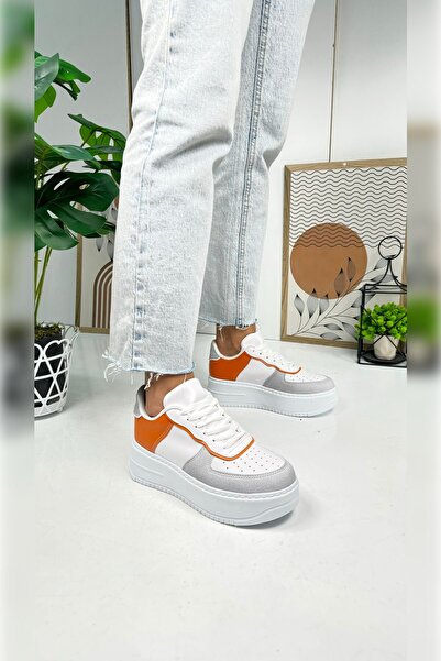 İmerShoes Casual Women's White Sneaker Lace-Up Lightweight Thick Flat Sole Walking Sports Shoes 451