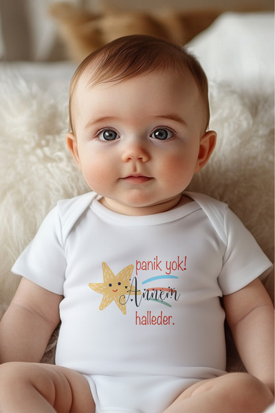 Astral Baby No Panic Mom Will Handle It Written Short Sleeve Organic Baby Bod...