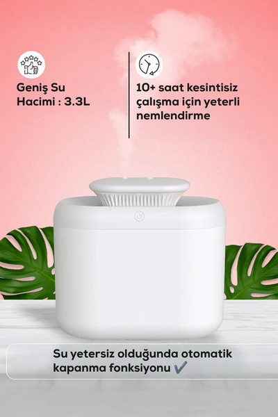 DEMPOWER Sessiz ve Etkili 3.3L Kapasiteli LED Aydınlatmalı Aromaterapi ve Hava Nemlendirici