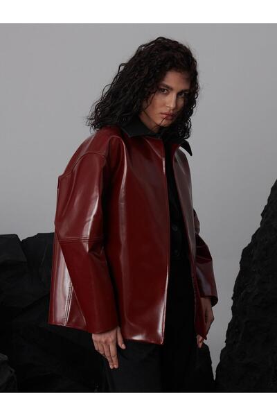 RİVUS Zeytin Çekirdeği Oversize Ceket - Bordo