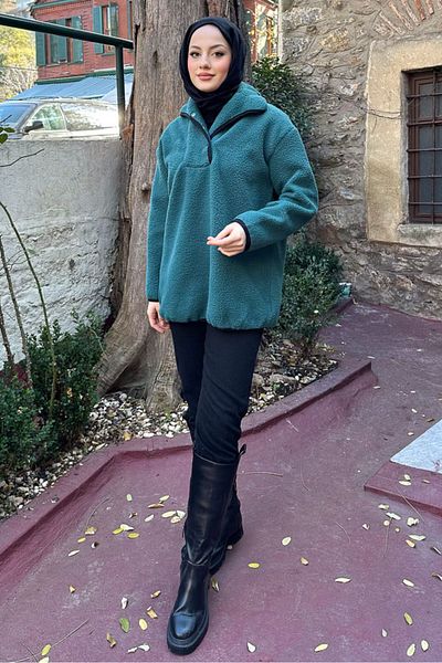 Oven Arles Kangaroo βελούδινο φούτερ - Petrol Green