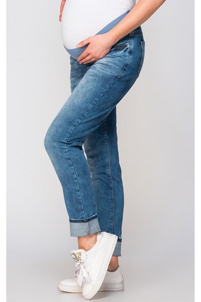 BUSA Blugi de maternitate Mom Fit ALBASTRU - Suport pentru abdomen inferior