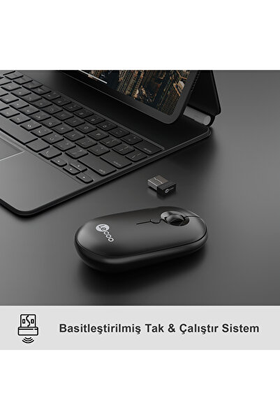 Lecoo WS212 Kablosuz 1600DPI 4 Tuşlu USB Mini Alıcı ile Optik Mouse Siyah