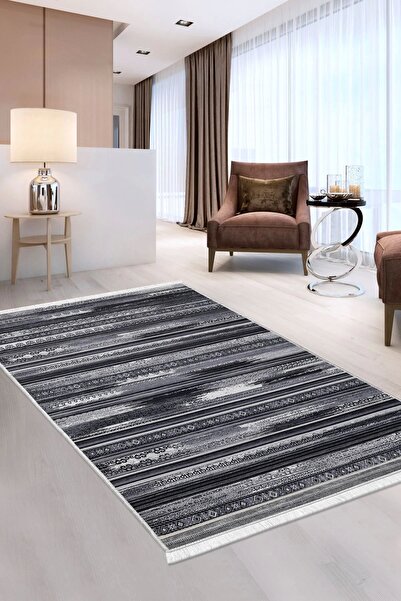Dijidekor Halı Gri Cool Köln Yıkanabilir Saçaklı Kare Kesme Ince Yolluk Kilim...