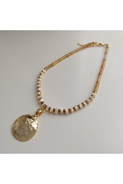 LemaStone AAA Kalite jasper ve sedef doğal taş kolye (altın kaplama kolye ucu)