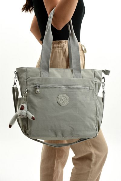 eflanmoda Sanmorris Waterproof Crinkle Fabric Multi-Compartment Hand and Shoulder Bag