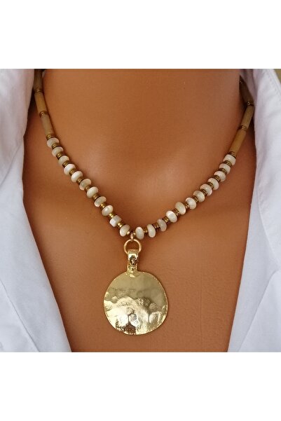 LemaStone AAA Kalite jasper ve sedef doğal taş kolye (altın kaplama kolye ucu)