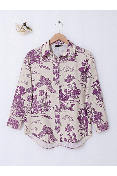 Modamorfo Cămașă de in Tree Figured -mürdüm