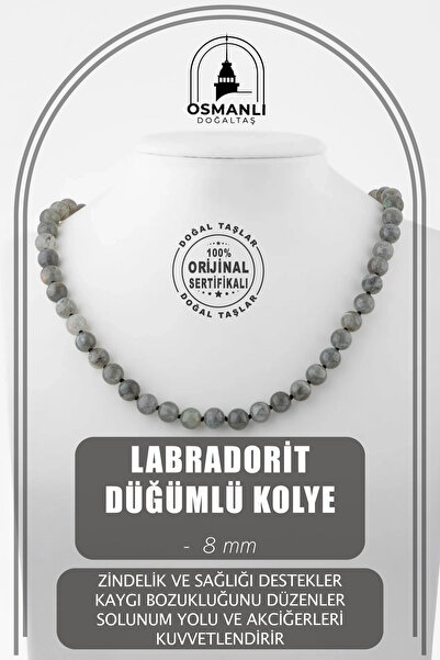 OSMANLI DOĞAL TAŞ قلادة من الحجر الطبيعي المعقود باللابرادوريت 8 مم