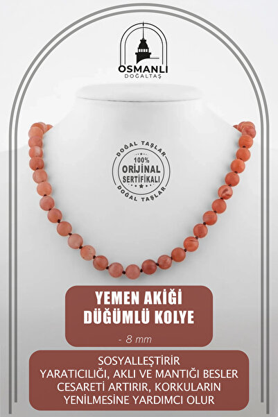 OSMANLI DOĞAL TAŞ Yemen Akiği 8 Mm Düğümlü Doğal Taş Kolye