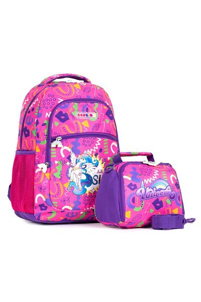 Necati Çanta Multi-Compartment Primary School Backpack and Lunchbag with Unicorn Figure
