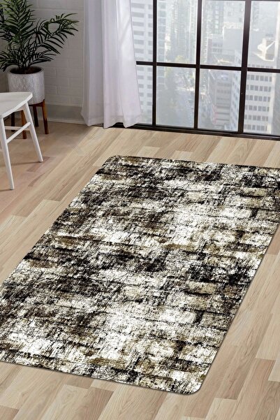 Dijidekor K1310 Black Saçaksız Dijital Halı Kaymaz Yıkanabilir Oda Mutfak Kor...