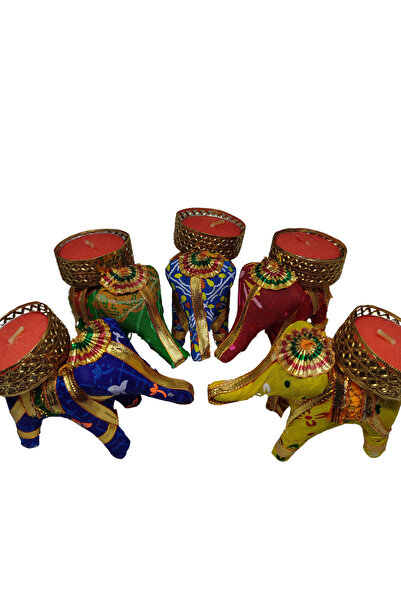 EXOTIC INDIA GIFTS DEKORATİF MUMLUK, RENKLİ FİLLER 5Lİ SET
