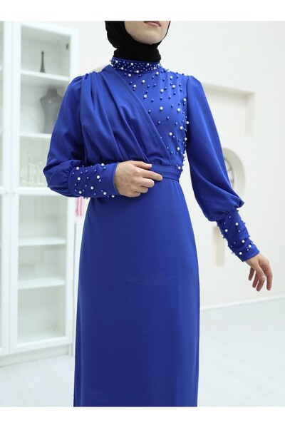 Modamorfo Dvouřadé krepové šaty s perleťovým detailem -Saks