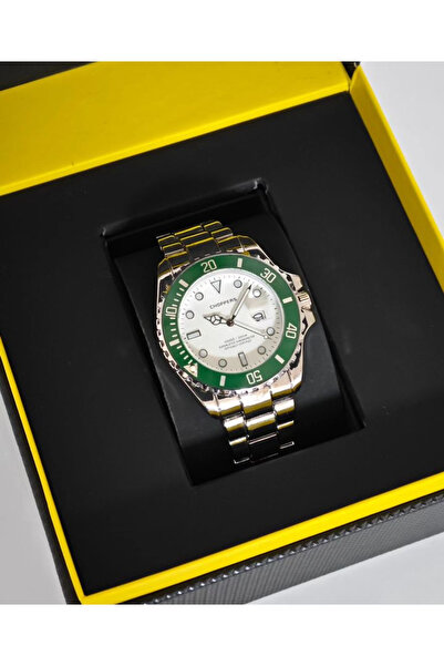 Enjoy Erkek Kol Saati Çelik Kordon Rolex modeli gümüş yeşil çift renk takvimli