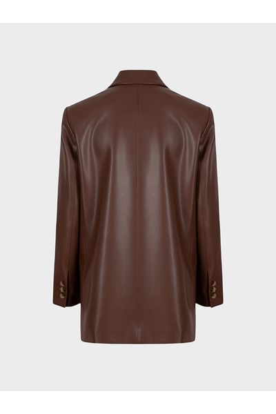 RİVUS Brown Oversize Double Breasted Leather Jacket