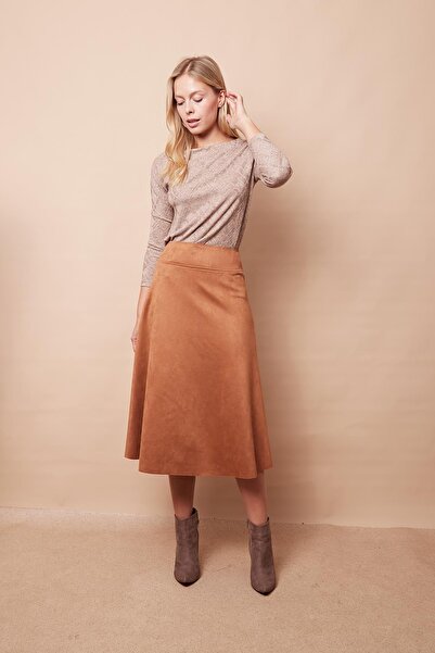 Jument Ελαφρύ ύφασμα Lycra Suede Ψηλόμεσο κιλό μακριά φούστα-καμέλα