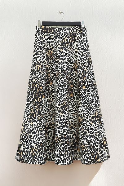 MODAQU Fusta de scuba cu model leopard cu talie elastica - crem